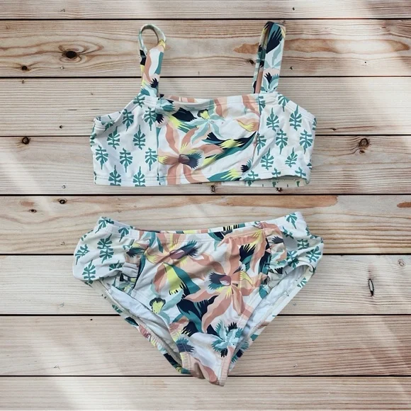 Jessica Simpson Floral Kids Swim Set 2 piece bikini Swimsuit Size Small 7 - Picture 1 of 8